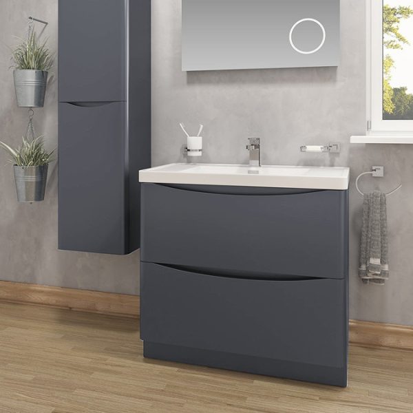 Monza Matt Grey 900mm Wide Floor Standing Vanity Unit - Image 4