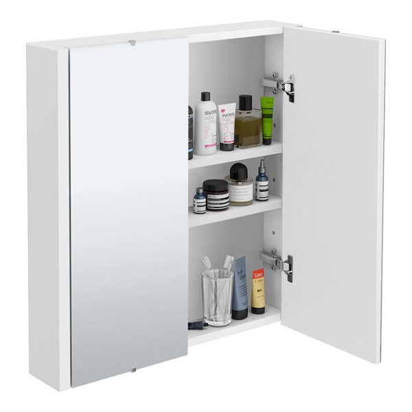 Monza White Minimalist Mirror Cabinet with 2 Doors W617 x D110mm - Image 2