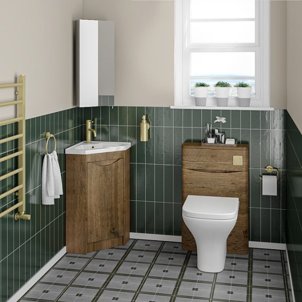 Monza Chestnut Corner Floor Standing Vanity Unit - Image 4