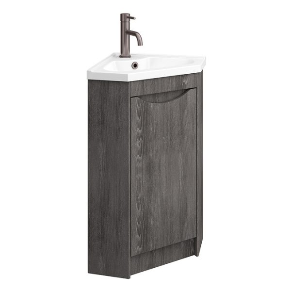 Monza Graphite Oak Corner Floor Standing Vanity Unit - Image 4