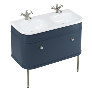 Burlington Chalfont 1000mm Blue Single Drawer Double Basin Unit with Brushed Nickel Handles