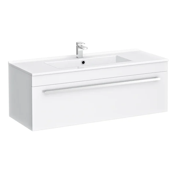 Nova 1000mm Wall Hung Vanity Sink With Cabinet   Modern High Gloss White