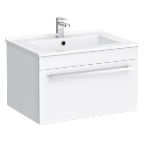 Nova 600mm Wall Hung Vanity Sink With Cabinet   Modern High Gloss White