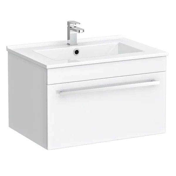 Nova 600mm Wall Hung Vanity Sink With Cabinet   Modern High Gloss White
