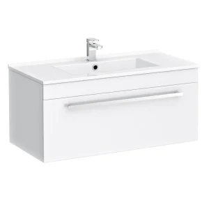 Nova 800mm Wall Hung Vanity Sink with Cabinet   Modern High Gloss White