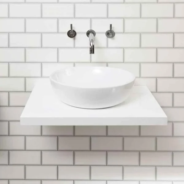 Nova Wall Hung Slimline Countertop Basin Shelf   Gloss White   600 x 450mm