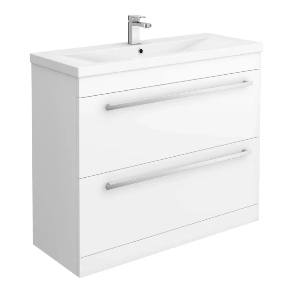 Nova 1000mm Mid Edge Basin High Gloss White Vanity Unit