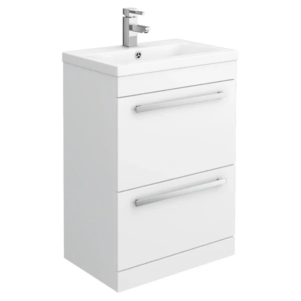 Nova 600mm Mid Edge Basin High Gloss White Vanity Unit