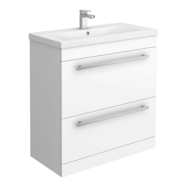 Nova 800mm Mid Edge Basin High Gloss White Vanity Unit