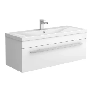 Nova 1000mm Mid Edge Basin Wall Hung High Gloss White Vanity Unit