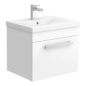 Nova 500mm Mid Edge Basin Wall Hung High Gloss White Vanity Unit