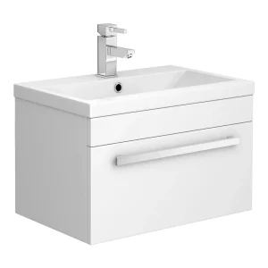 Nova 600mm Mid Edge Basin Wall Hung High Gloss White Vanity Unit