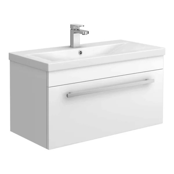 Nova 800mm Mid Edge Basin Wall Hung High Gloss White Vanity Unit