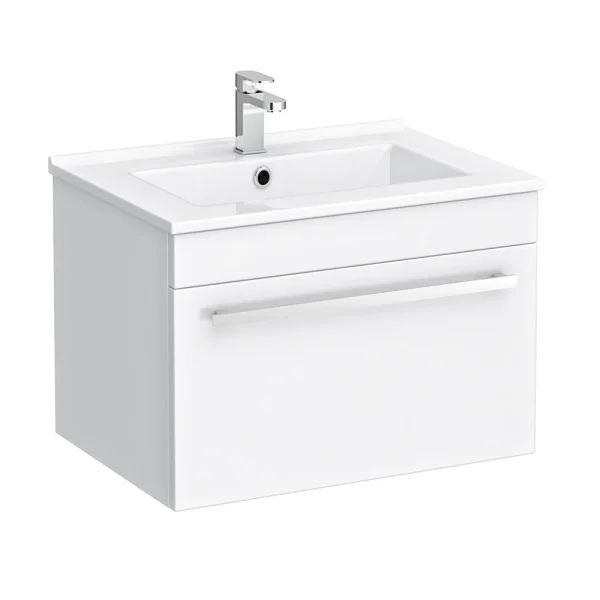 Nova 500mm Wall Hung Vanity Sink With Cabinet   Modern High Gloss White