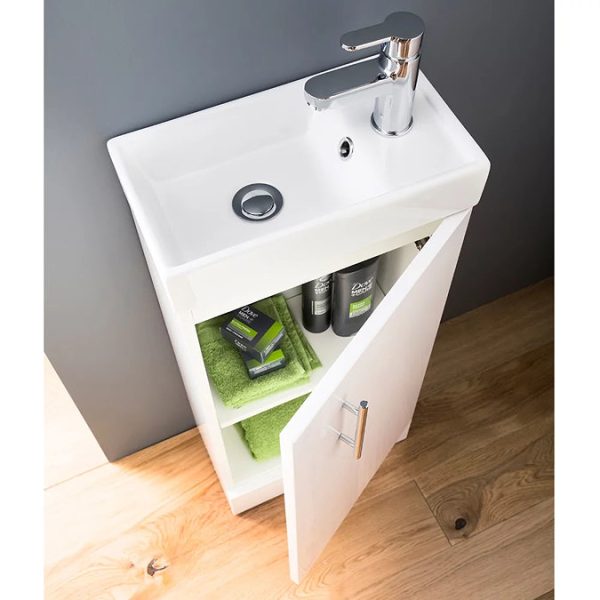 Nuie   Minimalist Compact Floor Standing Basin Unit W400 x D222mm   Gloss White - Image 2