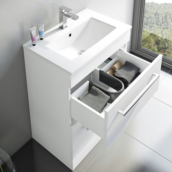 Orchard Derwent White 600mm Floor Standing Vanity Drawer Unit with Ceramic Basin - Image 4