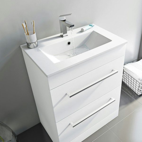 Orchard Derwent White 600mm Floor Standing Vanity Drawer Unit with Ceramic Basin - Image 3