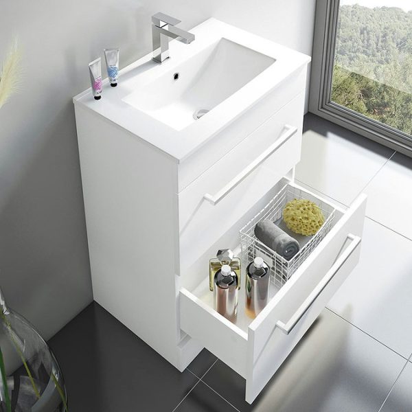 Orchard Derwent White 600mm Floor Standing Vanity Drawer Unit with Ceramic Basin - Image 5