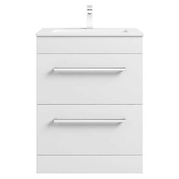 Orchard Derwent White 600mm Floor Standing Vanity Drawer Unit with Ceramic Basin - Image 7