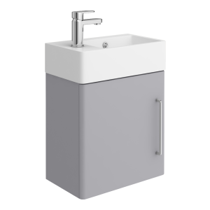 Odyssey Grey Wall Hung Cloakroom Vanity Unit 450mm Wide with Chrome Handle (Left Hand Option)