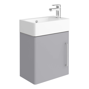 Odyssey Grey Wall Hung Cloakroom Vanity Unit 450mm Wide with Chrome Handle (Right Hand Option)