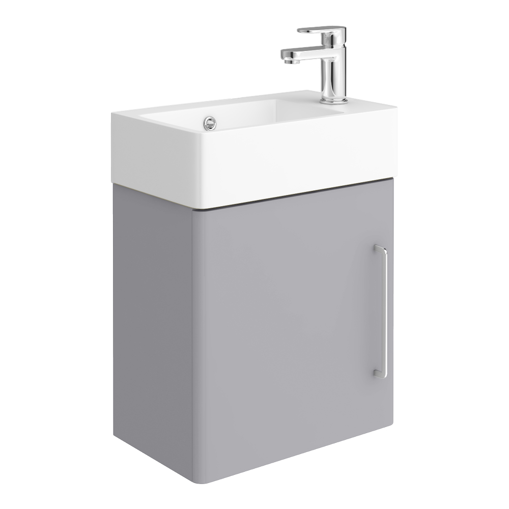 Odyssey Grey Wall Hung Cloakroom Vanity Unit 450mm Wide with Chrome Handle (Right Hand Option)