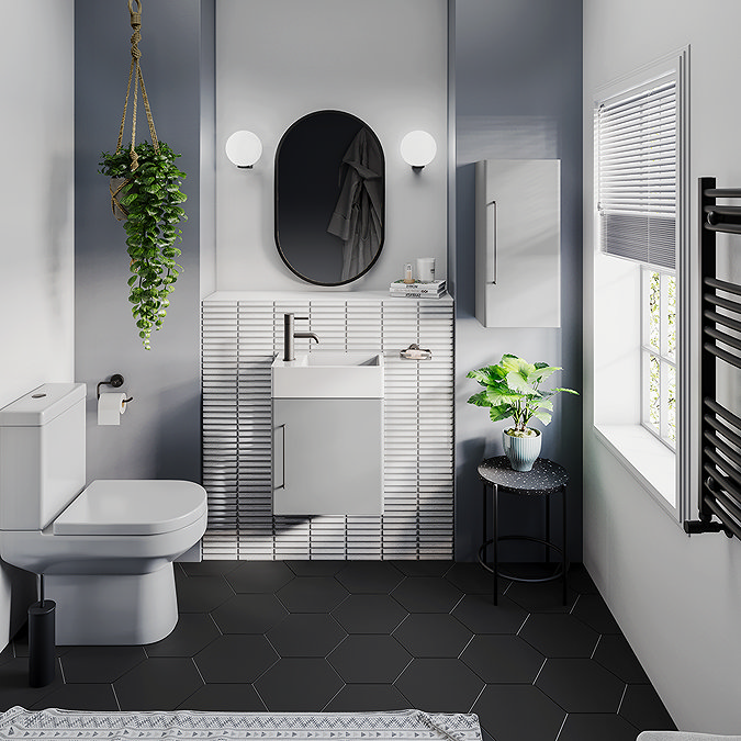 Odyssey Grey Wall Hung Cloakroom Vanity Unit 450mm Wide with Matt Black Handle (Left Hand Option) - Image 6