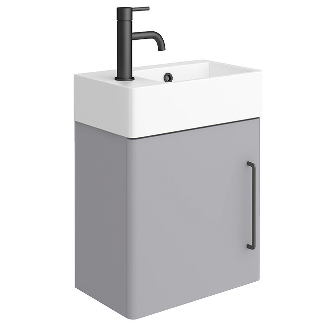 Odyssey Grey Wall Hung Cloakroom Vanity Unit 450mm Wide with Matt Black Handle (Left Hand Option) - Image 2