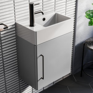 Odyssey Grey Wall Hung Cloakroom Vanity Unit 450mm Wide with Matt Black Handle (Left Hand Option)