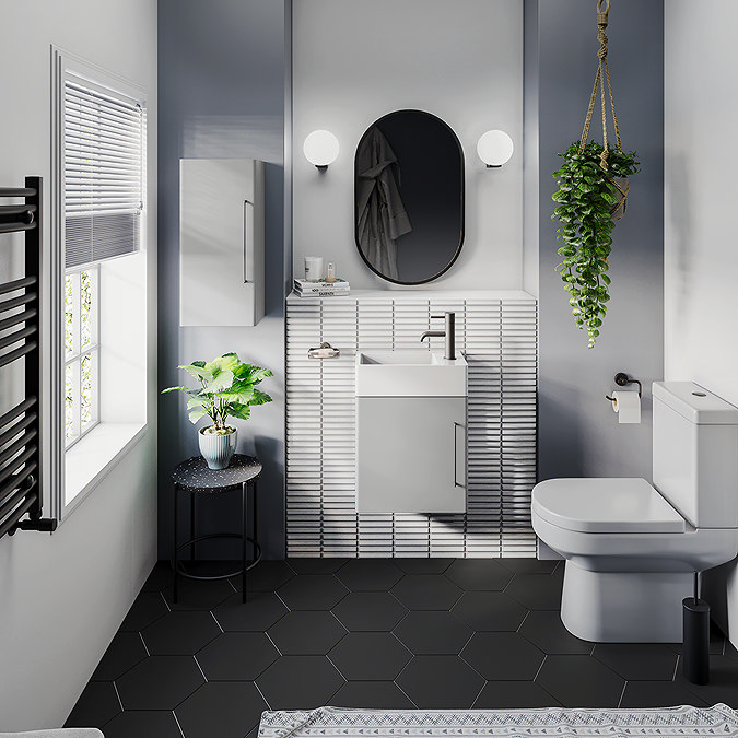 Odyssey Grey Wall Hung Cloakroom Vanity Unit 450mm Wide with Matt Black Handle (Right Hand Option) - Image 6
