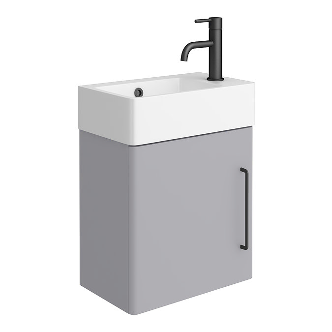 Odyssey Grey Wall Hung Cloakroom Vanity Unit 450mm Wide with Matt Black Handle (Right Hand Option) - Image 2