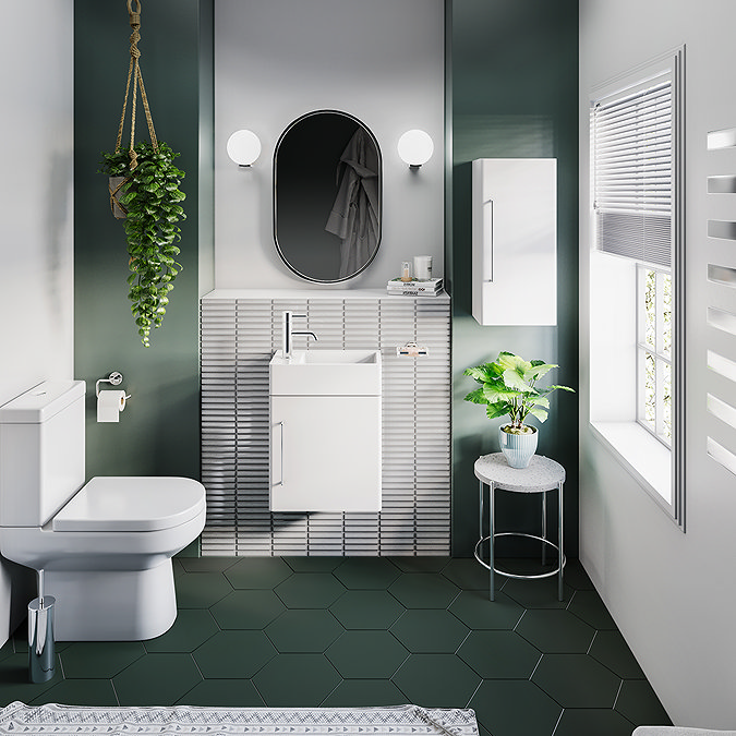 Odyssey White Wall Hung Cloakroom Vanity Unit 450mm Wide with Chrome Handle (Left Hand Option) - Image 5