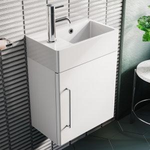 Odyssey White Wall Hung Cloakroom Vanity Unit 450mm Wide with Chrome Handle (Left Hand Option)