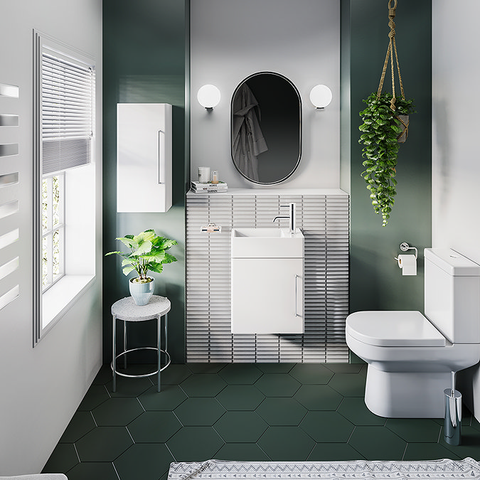 Odyssey White Wall Hung Cloakroom Vanity Unit 450mm Wide with Chrome Handle (Right Hand Option) - Image 5