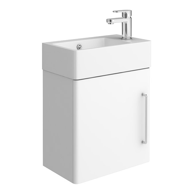 Odyssey White Wall Hung Cloakroom Vanity Unit 450mm Wide with Chrome Handle (Right Hand Option) - Image 2