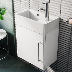 Odyssey White Wall Hung Cloakroom Vanity Unit 450mm Wide with Chrome Handle (Right Hand Option)