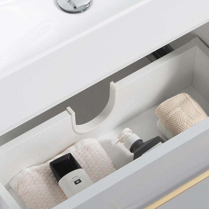 Odyssey Grey Wall Hung Vanity Unit 600mm Wide with Brushed Brass Handle - Image 3