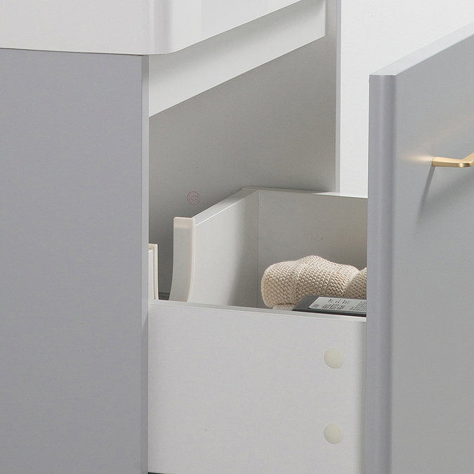 Odyssey Grey Wall Hung Vanity Unit 600mm Wide with Brushed Brass Handle - Image 4