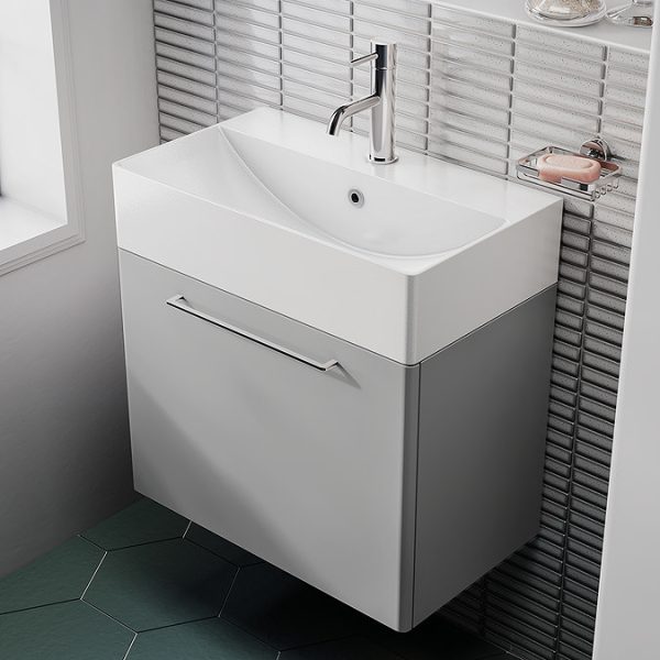 Odyssey Grey Wall Hung Vanity Unit   600mm Wide with Chrome Handle - Image 6