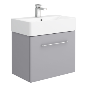 Odyssey Grey Wall Hung Vanity Unit   600mm Wide with Chrome Handle