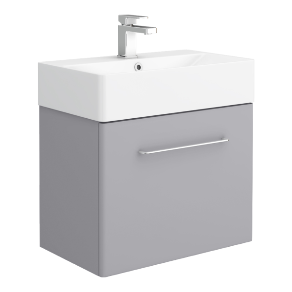 Odyssey Grey Wall Hung Vanity Unit   600mm Wide with Chrome Handle