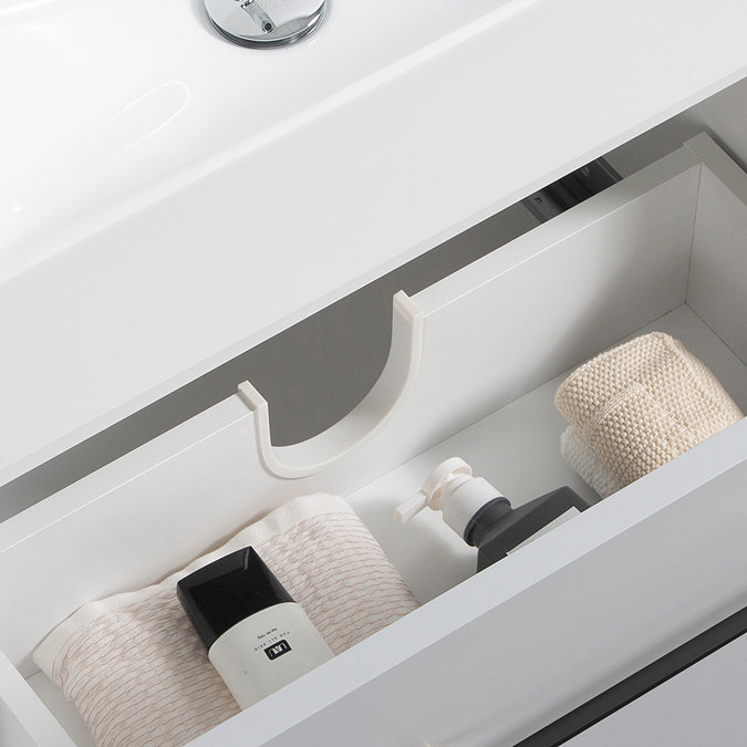 Odyssey Grey Wall Hung Vanity Unit 600mm Wide with Matt Black Handle - Image 4