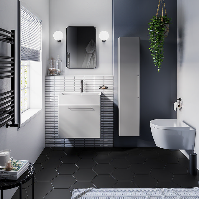 Odyssey Grey Wall Hung Vanity Unit 600mm Wide with Matt Black Handle - Image 2