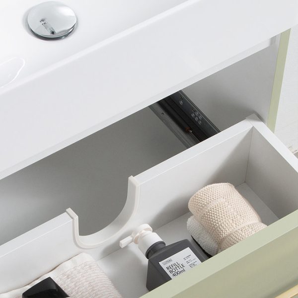 Odyssey Sage Wall Hung Vanity Unit   600mm Wide with Brushed Brass Handle - Image 4