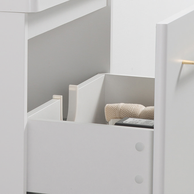 Odyssey White Wall Hung Vanity Unit 600mm Wide with Brushed Brass Handle - Image 4
