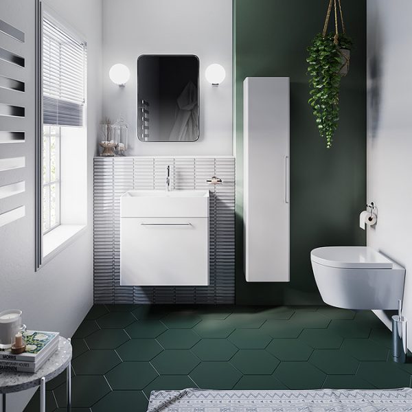 Odyssey White Wall Hung Vanity Unit   600mm Wide with Chrome Handle - Image 6