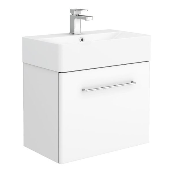 Odyssey White Wall Hung Vanity Unit   600mm Wide with Chrome Handle - Image 2