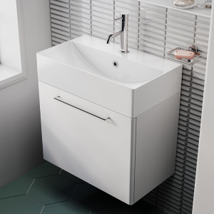 Odyssey White Wall Hung Vanity Unit   600mm Wide with Chrome Handle
