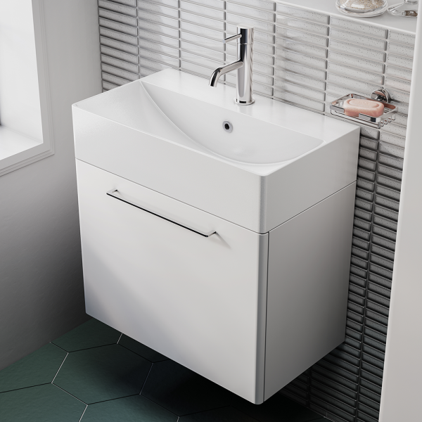 Odyssey White Wall Hung Vanity Unit   600mm Wide with Chrome Handle