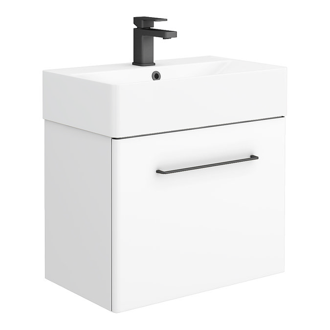 Odyssey White Wall Hung Vanity Unit 600mm Wide with Matt Black Handle - Image 2